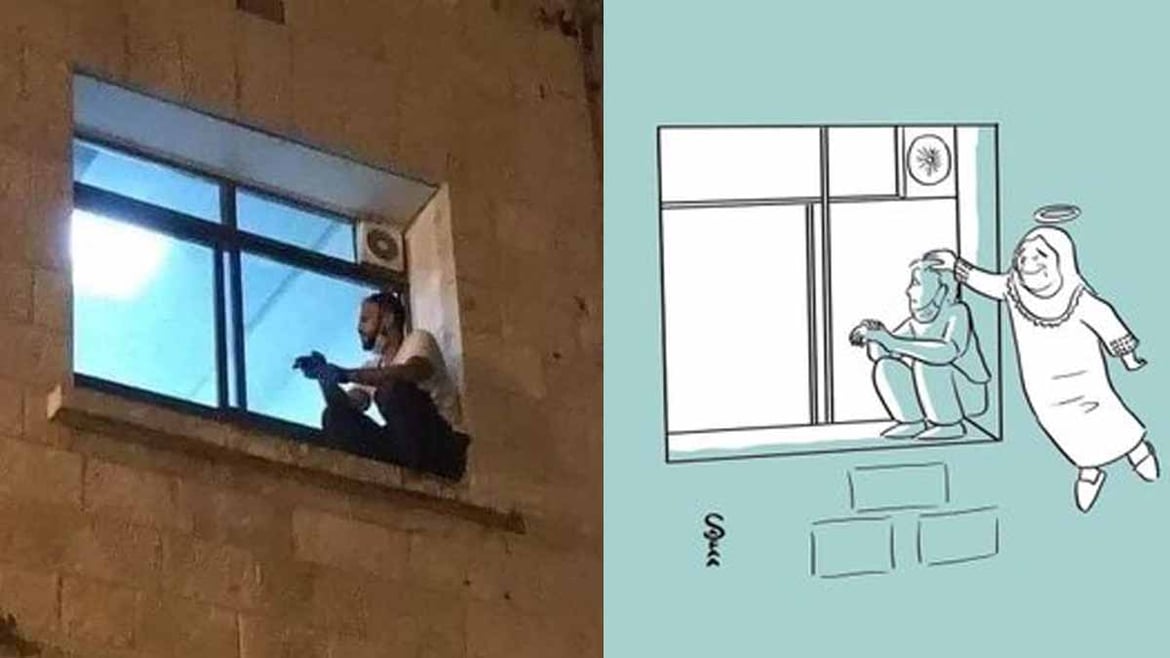 joven palestino en ventana